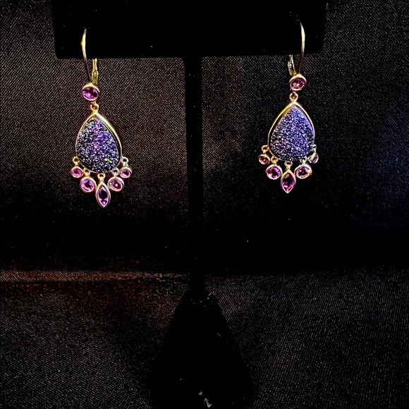 Drusy & Amethyst Teardrop Earrings - Picture 2 of 3